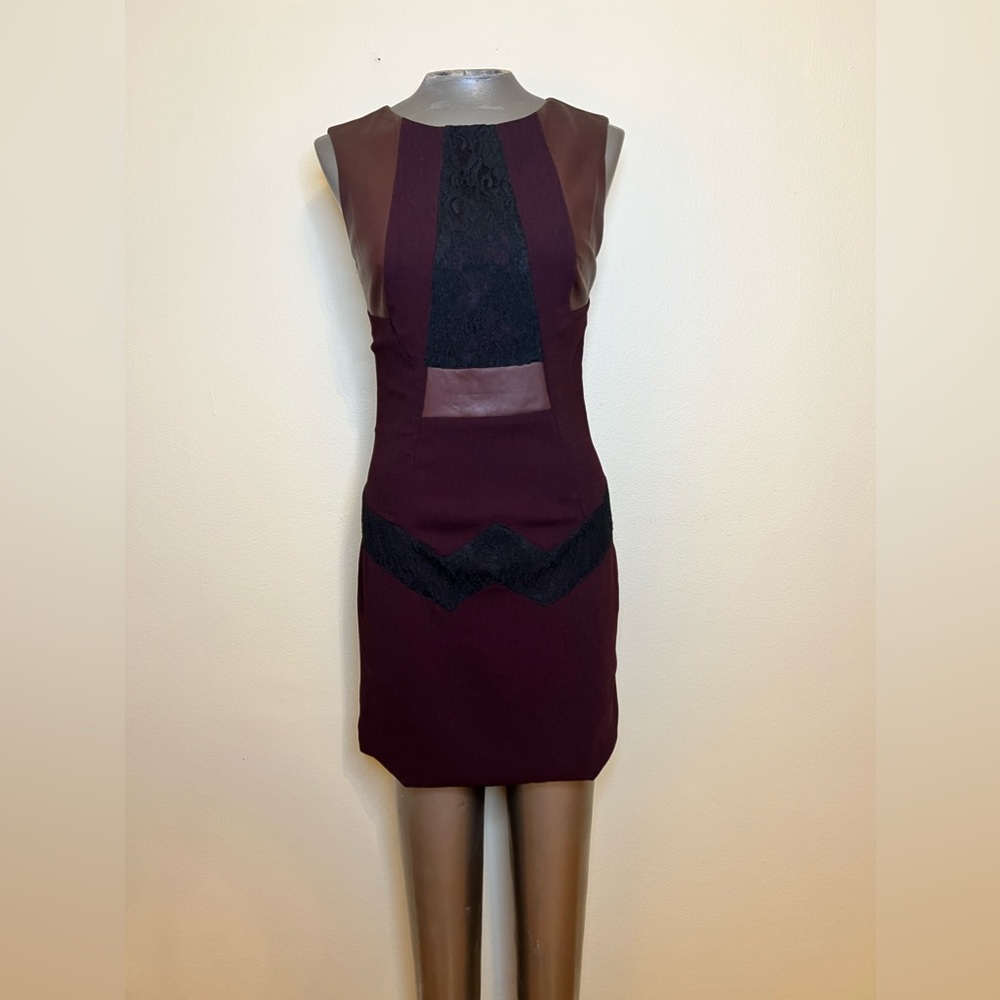 Sunaj Maroon a little lace and Faux leather dress As is